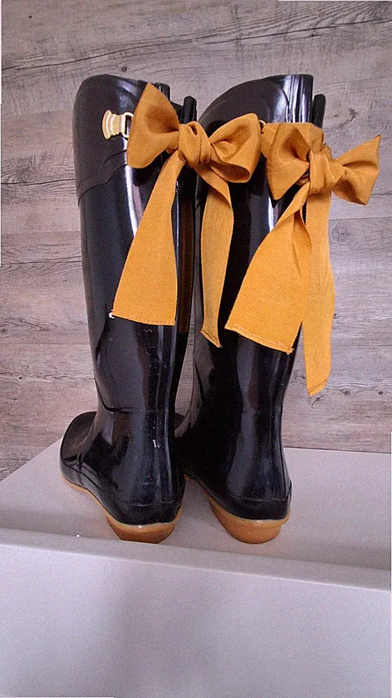 JOULES Gummistiefel, Damen, schwarz-braun-gelɓ, hoch, mit Schleife, Gr. 40/41
