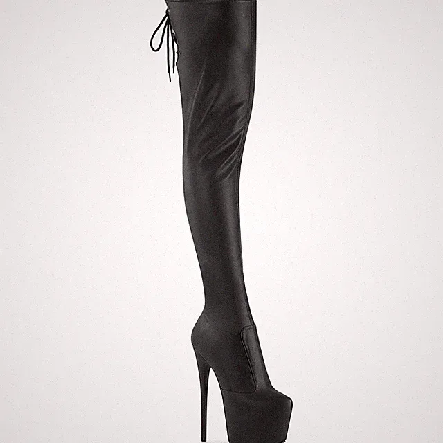JUBILANT-3007 Pleaser Stretch High Heel Plateauoverkneestiefel schwarz Lederlook