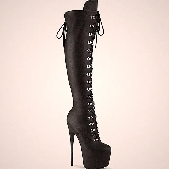 JUBILANT-3012 Pleaser Stretch High Heel Plateauoverkneestiefel schwarz Lederlook