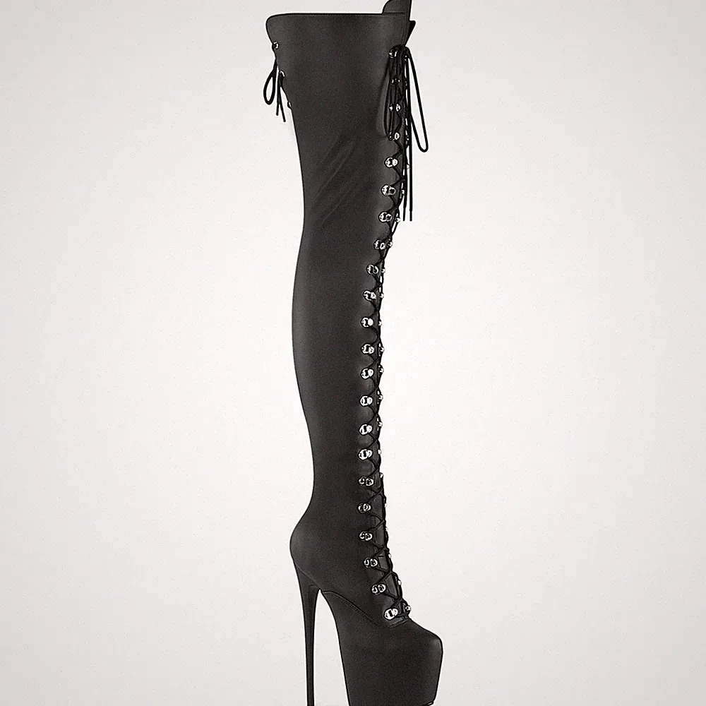 JUBILANT-4012 3012FS Pleaser Damen Schnür Plateauoverkneestiefel schwarz Matt