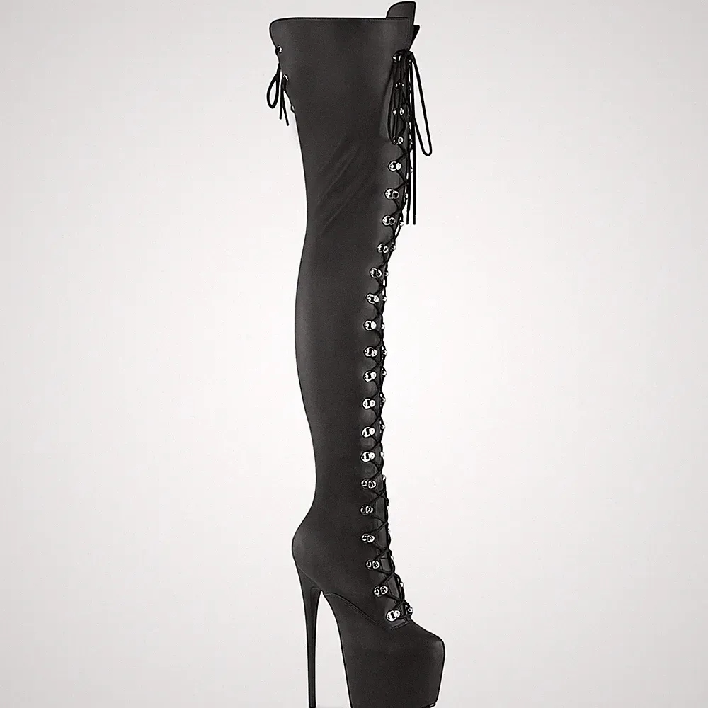 JUBILANT-4012 3012FS Pleaser Damen Schnür Plateauoverkneestiefel schwarz Matt