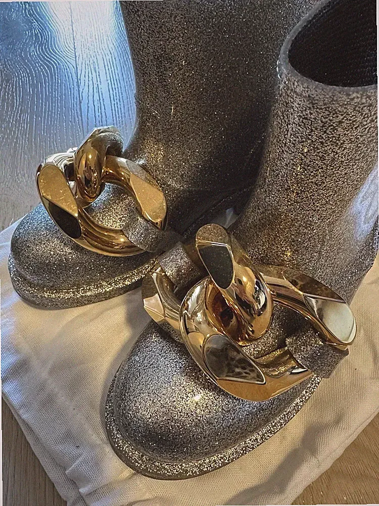 „JW Anderson „ Gummistiefel Gr. 39 Silber Goldschnalle ! Sehr gut 👍