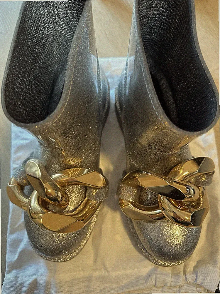 „JW Anderson „ Gummistiefel Gr. 39 Silber Goldschnalle ! Sehr gut 👍