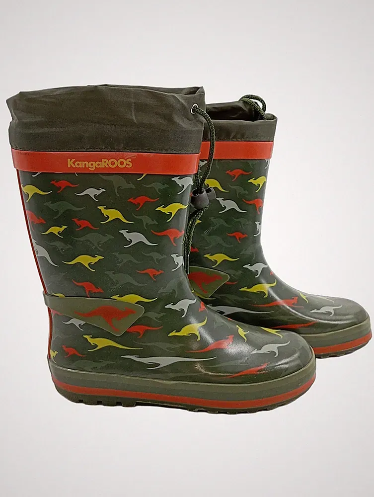 KangaROOS Gummistiefel Kinder Gr. 31 oliv grün Känguru Muster mit Kordelzug