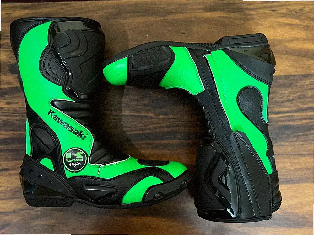 Kawasaki Herren Motorradstiefel Leder MOTOGP Racing Bikerstiefel Leder
