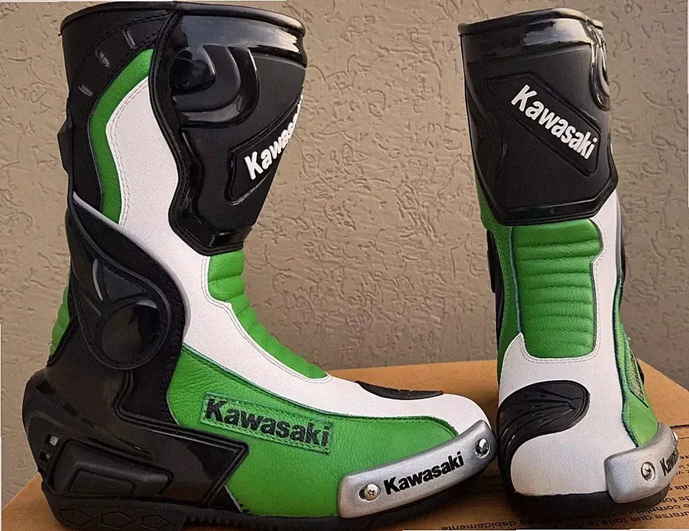 KAWASAKI Motorradstiefel Leder MOTOGP Racing Herren Bikerstiefel Leder