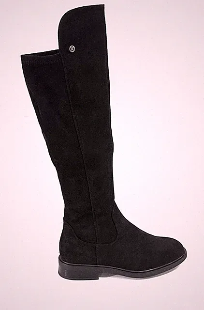 Keys Damen Stiefel Wildleder Schwarz Overknee Low Heel K11673