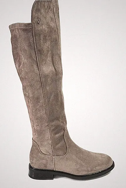 Keys Damen Wildlederstiefel Taupe Überknie Blockabsatz Reißverschluss K11673