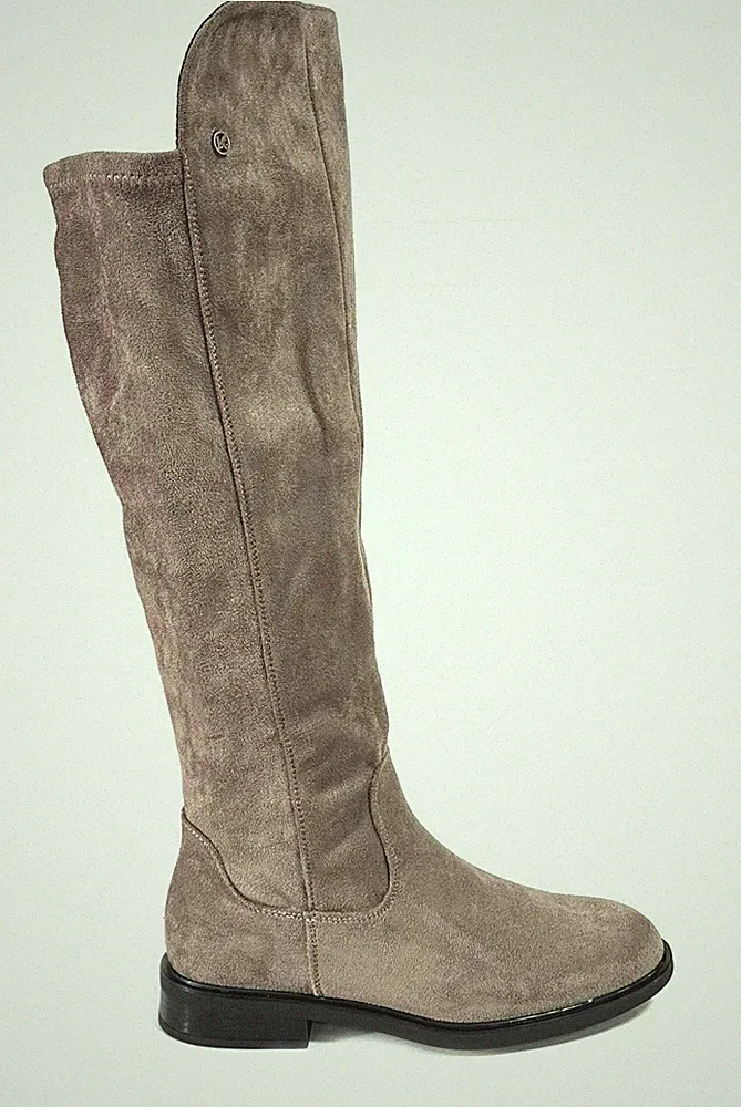 Keys Stiefel Damen Staubtücher Taupe Oben Al Up Knie Absatz Niedrig K11673