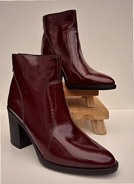 KG Kurt Geiger UK 4 EU 37 Damen Weinrot Blockabsatz Stiefelette Lackleder Reißverschluss