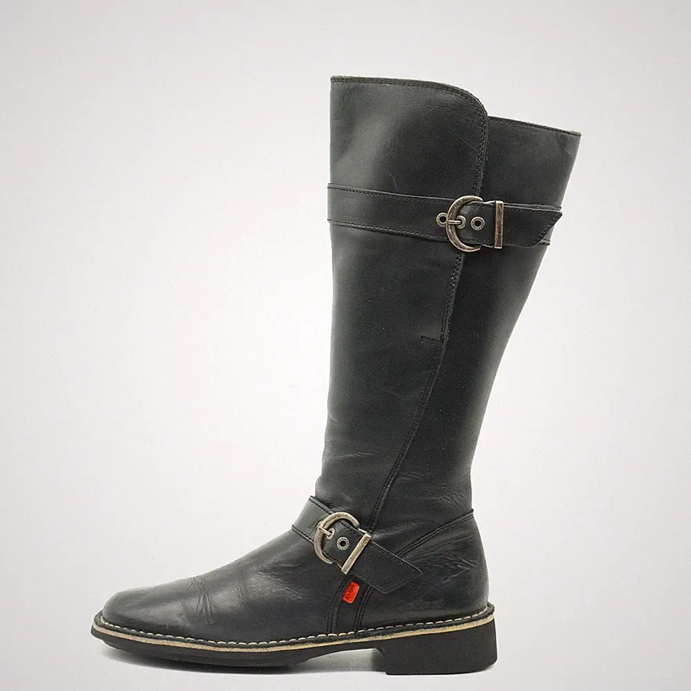 Kickers Damen 875005 Langschaftstiefel Schwarz Leder Hoch Boots Stiefel EU 38