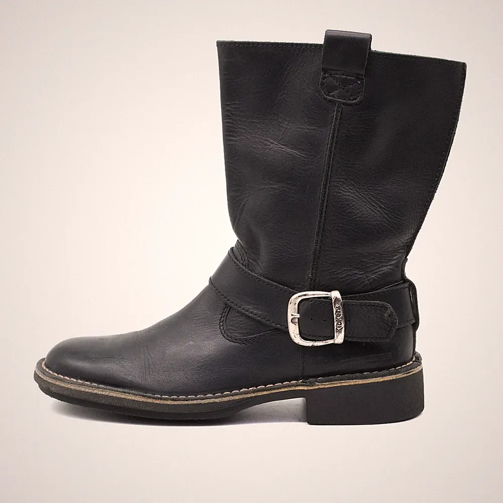 Kickers Damen Bikerstiefel mit Schnalle Stiefel Schwarz Leder Biker Boots EU 40