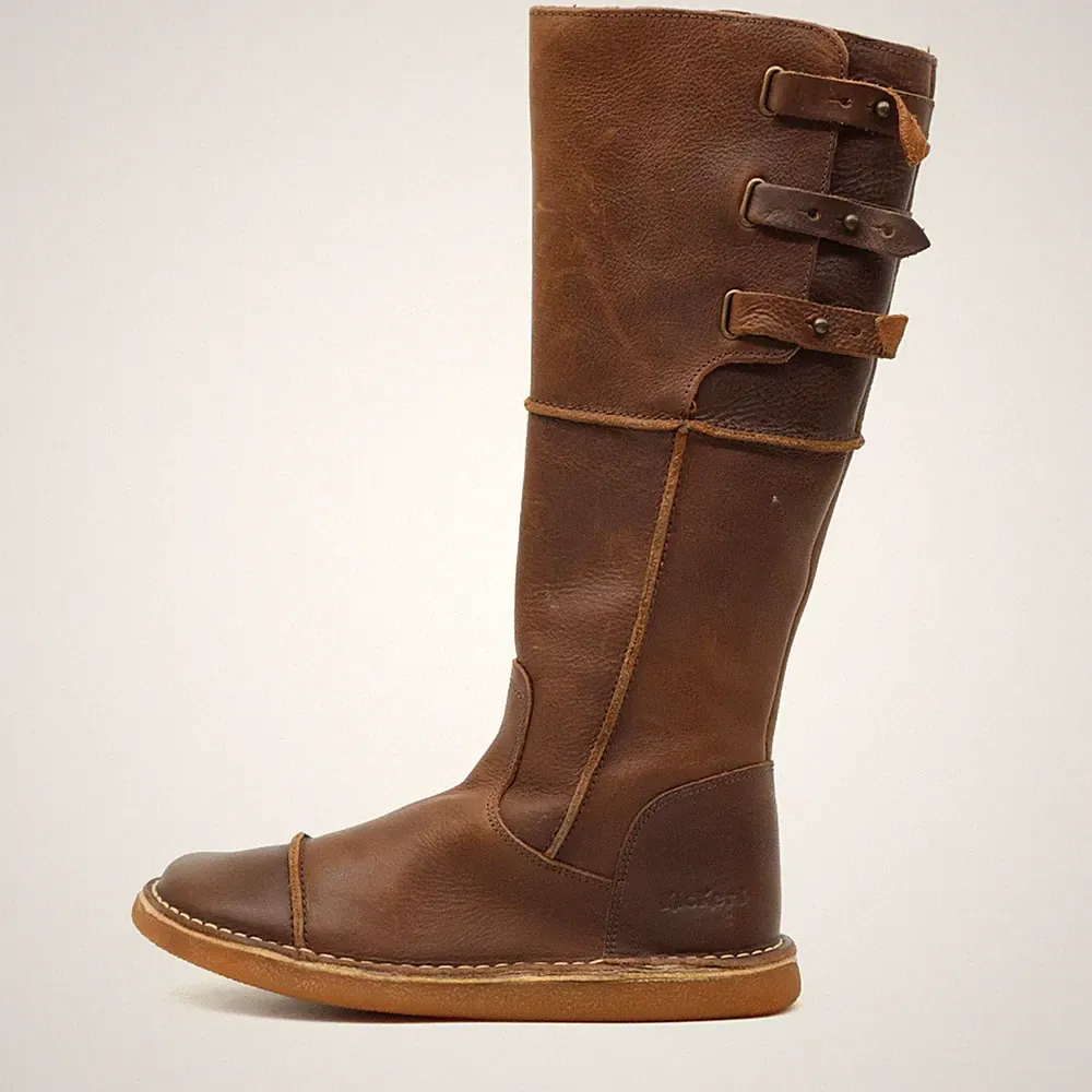 Kickers Damen Vintage Lederstiefel Stiefel Braun Leder Schnallen, Bequem EU 36
