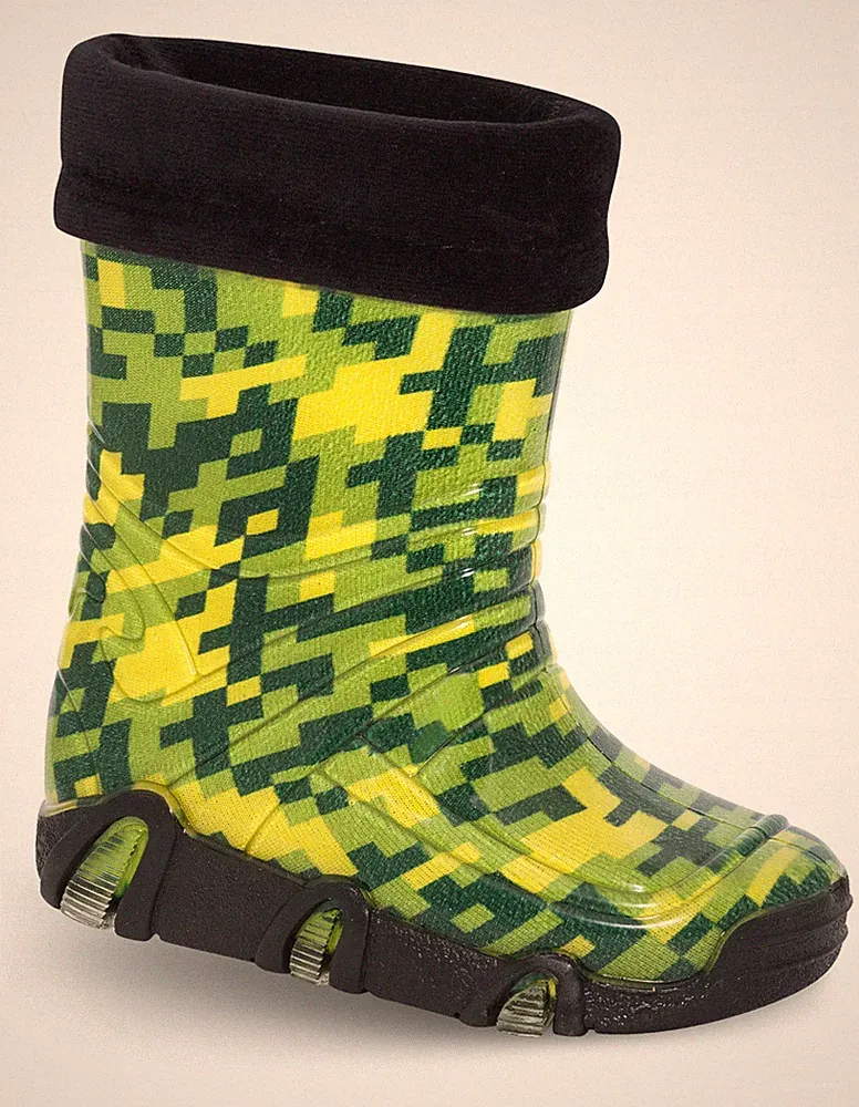 Kinder Gummistiefel Gefüttert Regenstiefel Regenschuhe Grün Karo