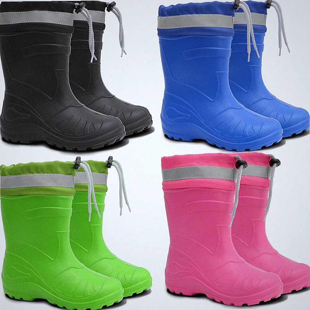 Kinder Gummistiefel Regenstiefel gefüttert Stulpe Kordelzug EVA Superleicht