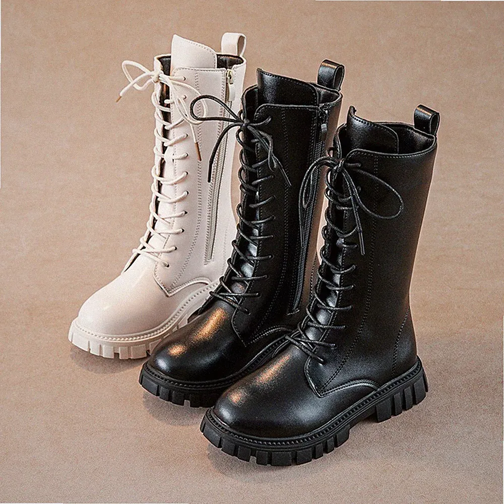 Kinder Mädchen Goth Punk Armee Schnürung Militär Biker Stiefeletten Booties Grös