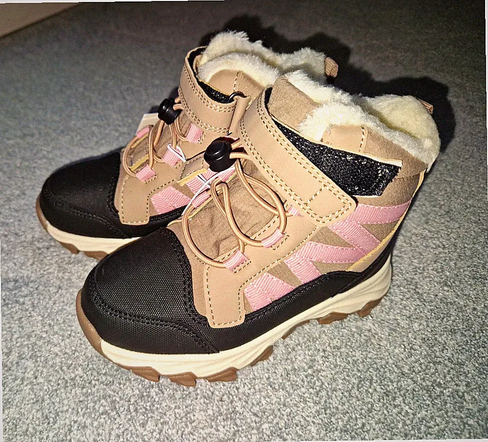 Kinder Schneestiefel gefüttert Klettverschluss EU 27 Beige Rosa Schwarz