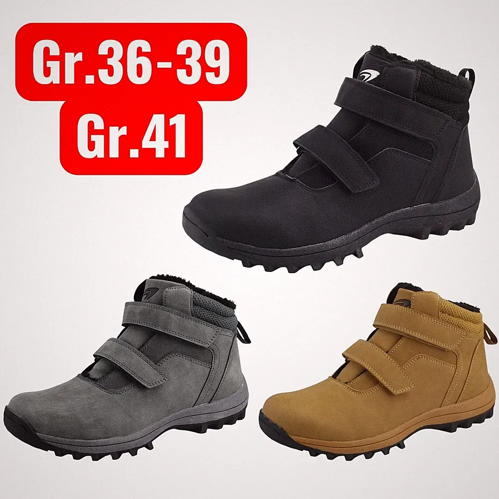 Kinder Stiefel Boots Schuhe Warm gefütterte Trekkingboots Damen Klettverschluss