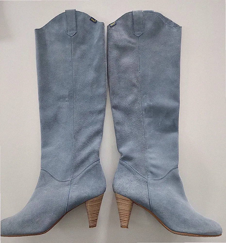 Kniehohe Lederstiefel, Gr. 43 Hellblau