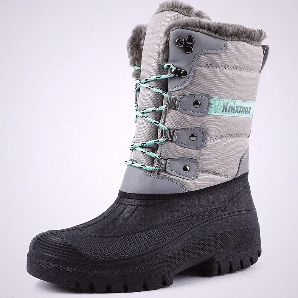 Knixmax Damen Wasserdichte Schneestiefel Mit Thermofutter Und Rutschfester Sohle