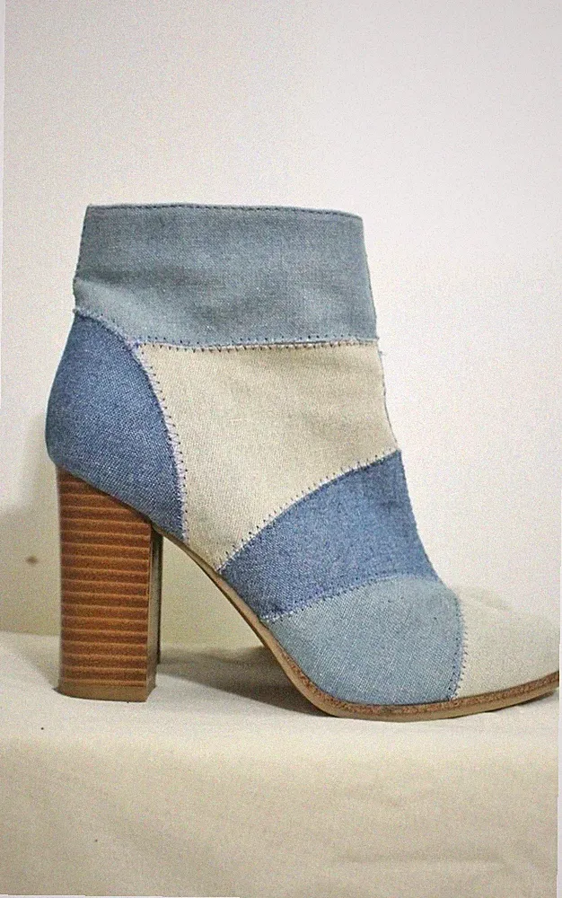 Knöchel Stiefeletten CATWALK 37 Blue Jeans Patchwork Ankle Boots Boho Heels