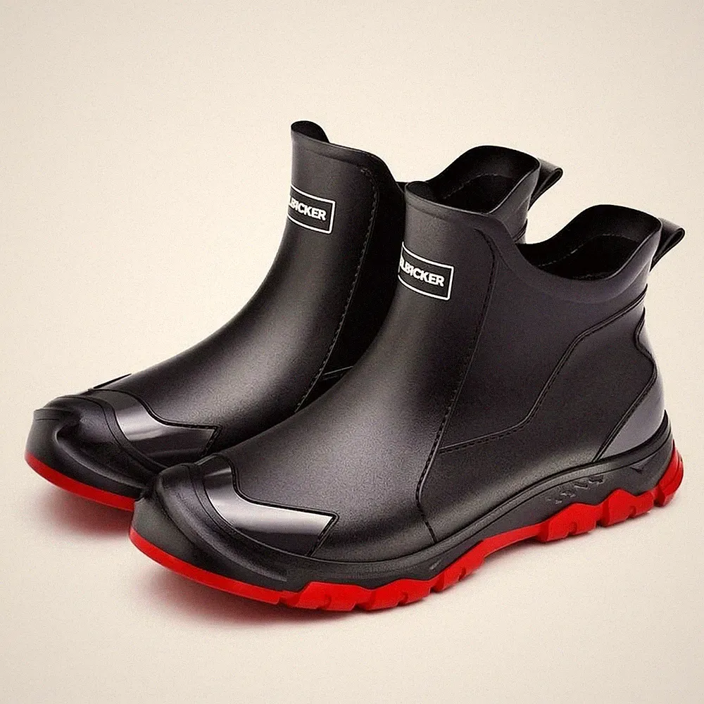 Knöchelhohe Regenstiefel Wasserdicht Pull-On-Regenstiefel Rutschfest