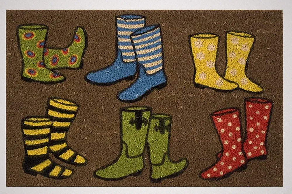 Kokosfußmatte Boots 40 cm x 60 cm rutschhemmend bunt Gummistiefel Schuhe