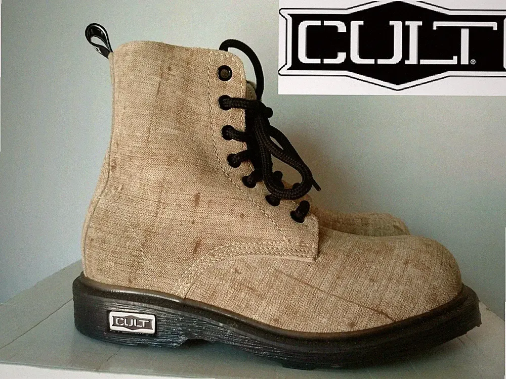 KULT Amphibien Schnürschuh Stoff Farbe Beige MADE IN ITALY Nr. 36 Neu