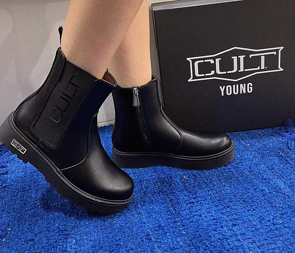 KULT SCHUHE BEATLES STRUMPF DAMEN MÄDCHEN GR-383 LEDER SCHWARZ REISSVERSCHLUSS 33 BIS 40