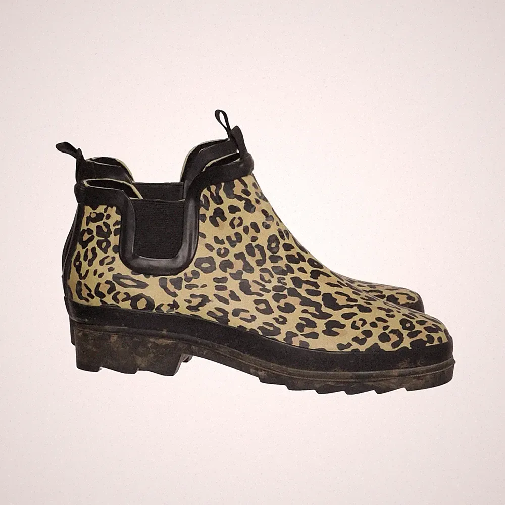 Kurze Gummistiefel, Größe: 40, Beige/Schwarz/Mehrfarbig, Leder, Damen #L3e