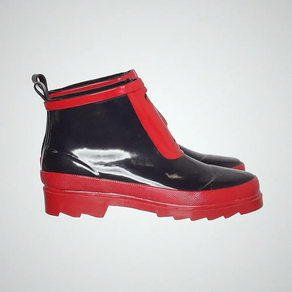 Kurze Gummistiefel, Größe: 40, Schwarz/Rot, Damen #Ht6