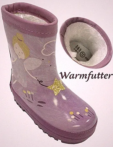 Kurzschaft Gummistiefel aus Naturkautschuk in Flieder kleine FEE mit Warmfutter