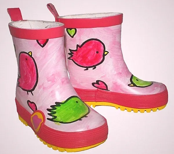 Kurzschaft Gummistiefel hoher Naturkautschuka. in Rosa mit Vögelchen von MAXIMO