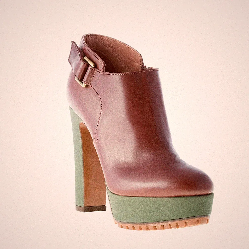 L'AUTRE THING Damenschuhe Women Shoes Tronchetto Leder braun und grün mit Reißverschluss