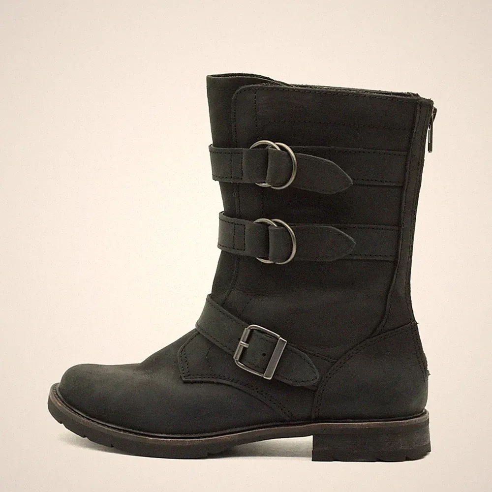 L.L. Bean Damen 503185 Stiefel Schwarz Leder Boots Motorradstiefel EU 39