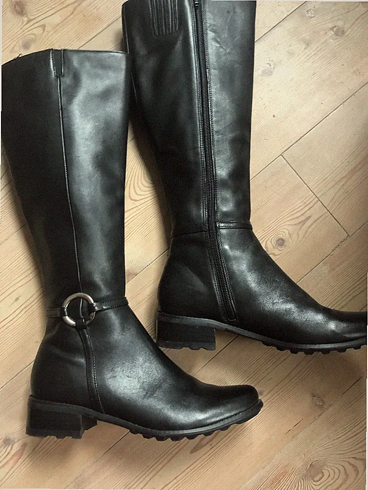 👢 L. LAMBERTAZZI 🖤Echt Lederstiefel 37 Schwarz Leder kniehoch Reitstiefel NEU
