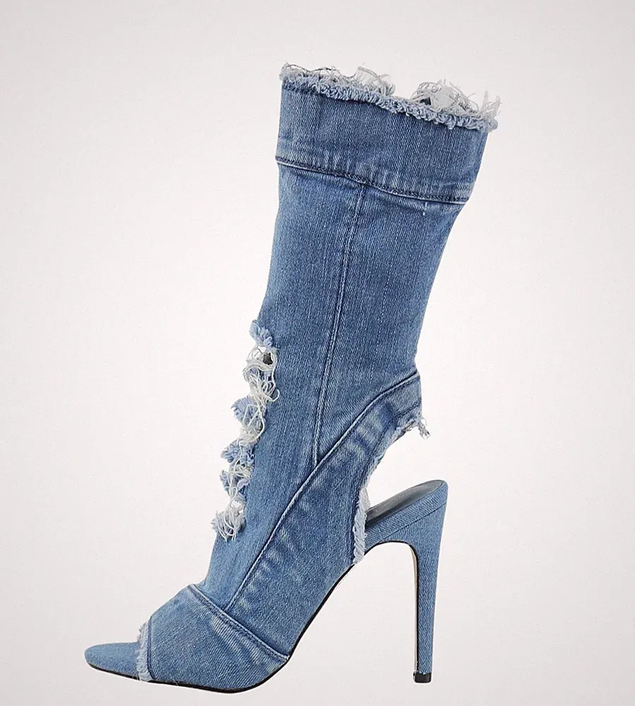 LA BOTTINE Damenschuhe 39 High Heels Jeans Blau Stiefel 9 cm Boots Stiefeletten