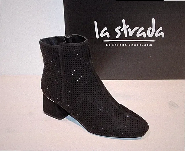 LA STRADA Stiefelette Strass-Boots Mikrofaser Glitzer Zipper Logo - Neu !