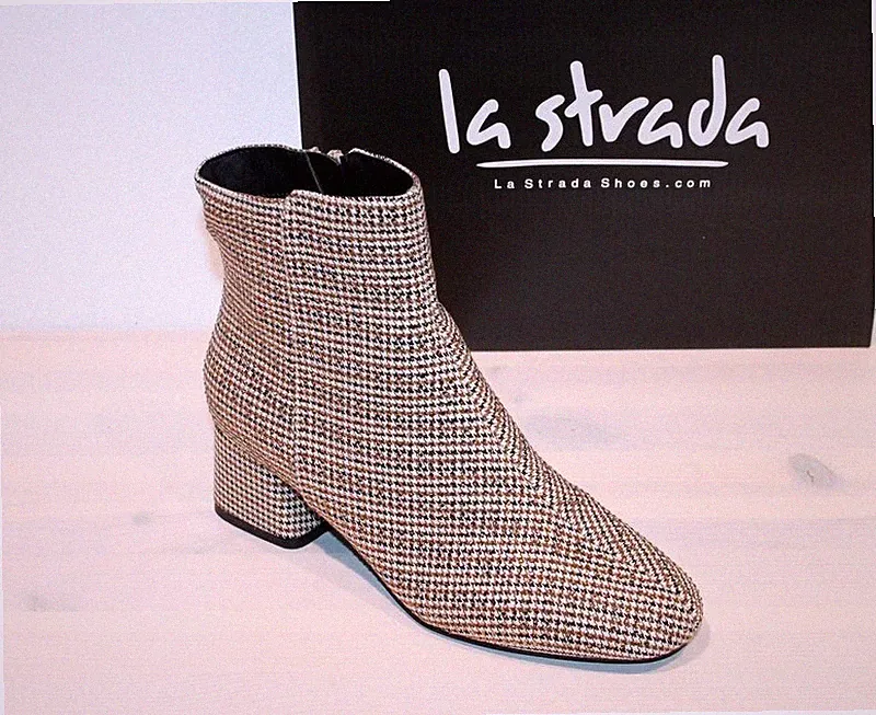 LA STRADA Stiefelette Strass-Boots Vegan Glitzer Zipper Logo Tex Beige - Neu !