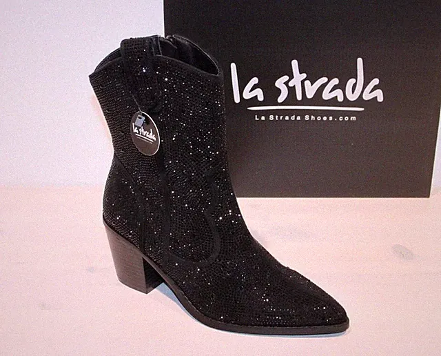 LA STRADA Western Stiefelette Strass-Boots Mikrofaser Glitzer Zipper - Neu !