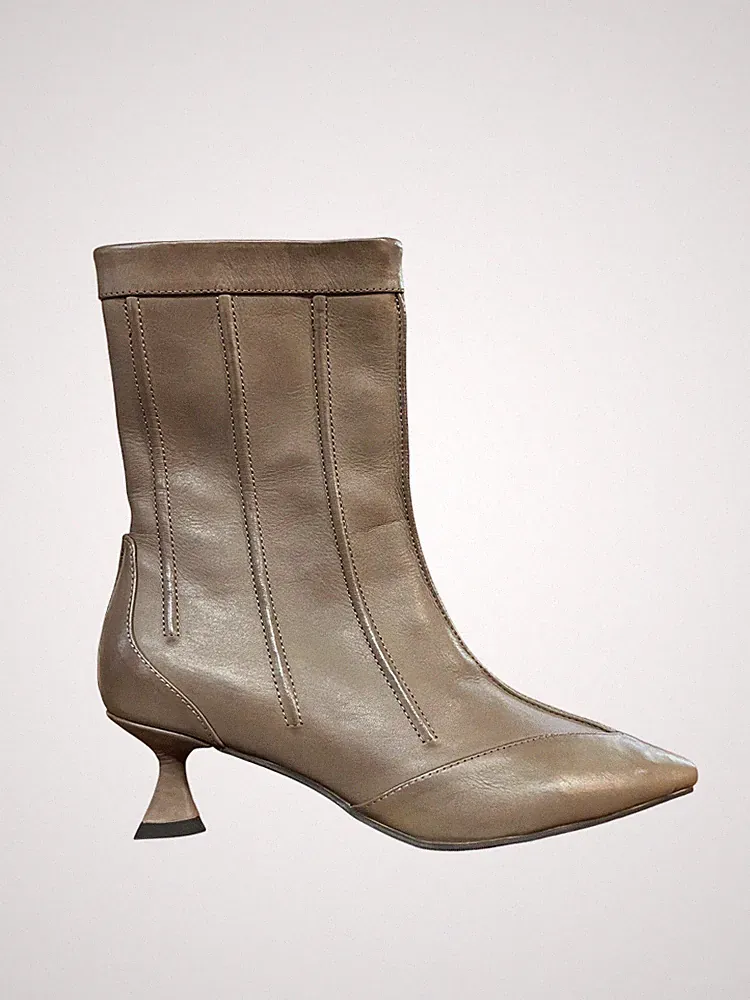 LA VITRINA PISA Damen Halbstiefel Leder Schlamm seitlicher Reißverschluss Absatz 5 cm