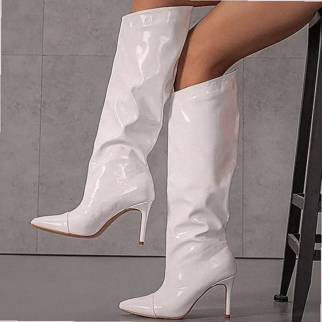 LACK-HIGH-HEEL-KNEE-STIEFEL Weiss 38 -NEU- SOFORT LIEFERBAR!!!