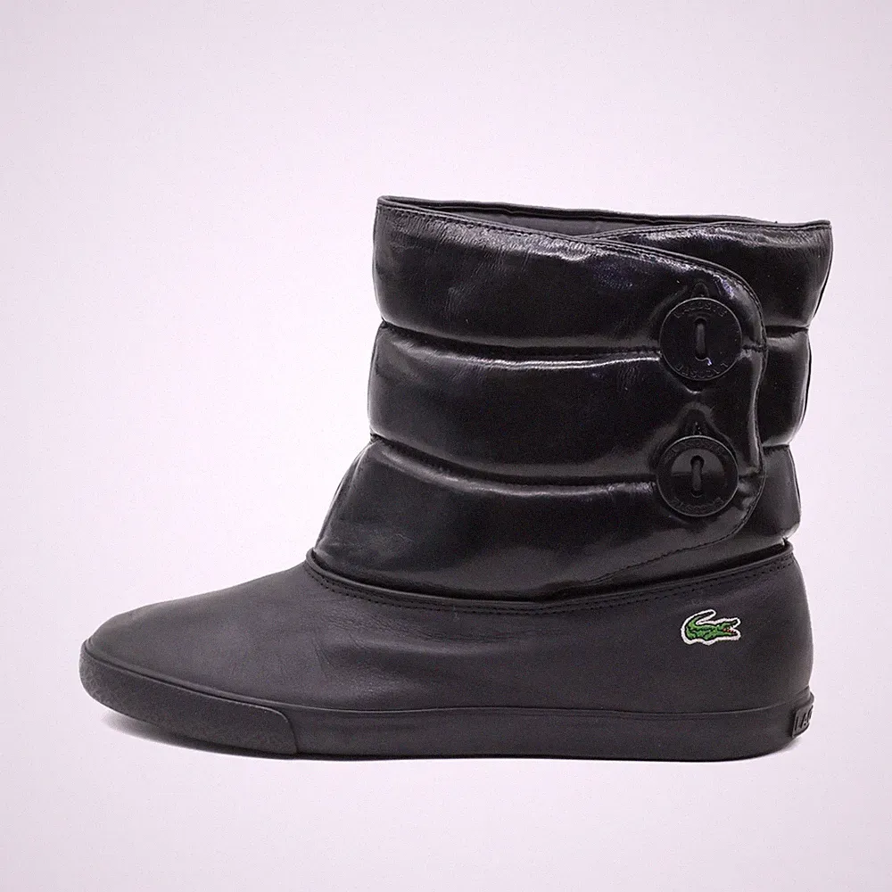 Lacoste Damen Bundle Shine 024 Stiefel Schwarz Leder Logo, Knopfleiste EU 41