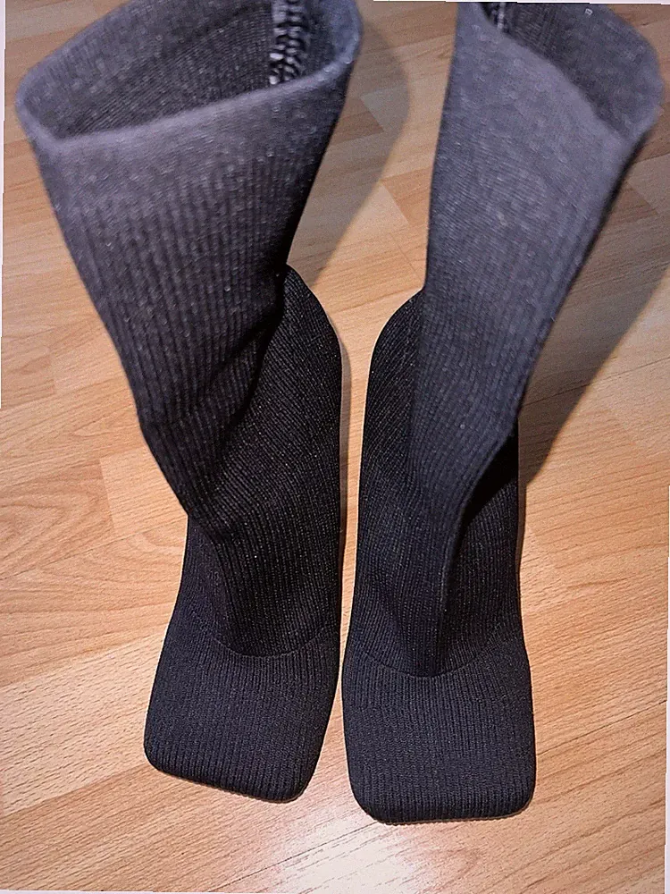 Ladies Women's Shoes Size (38) Black Textile Heeled Stretch Sock Boots New