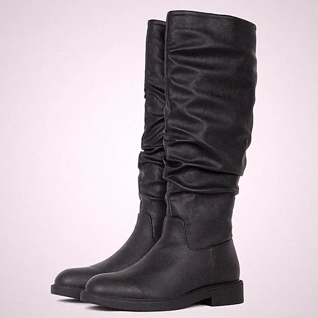 Lässige halbhohe Damenstiefel Reißverschluss kniehoch lang flache Reitschuhe