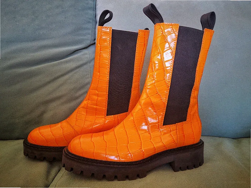 LÄST Stiefel °NEU° Angie Chelsea Croco orange Gr 39 Dänemark