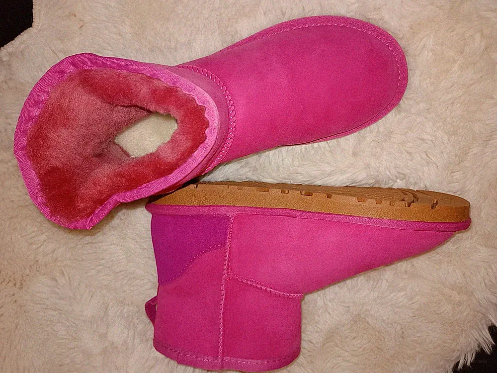 Lammfell Boots Wildleder Stiefel naturgewachsen durchgefärbt Pink Gr 35-41