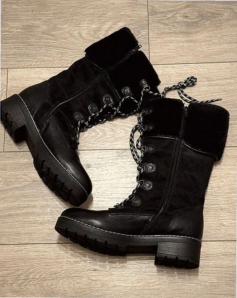 LANDROVER Boots GrÖße 40 Damen LederStiefel Syntetik Leder mit Fell