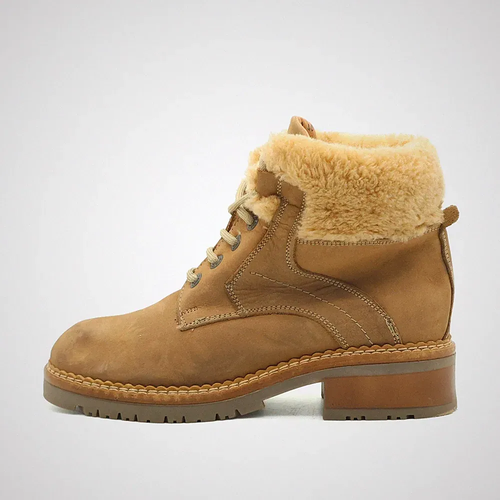 Landrover Damen Winterstiefel Fell-Boots Beige Leder Hoher Schaft Boots EU 40