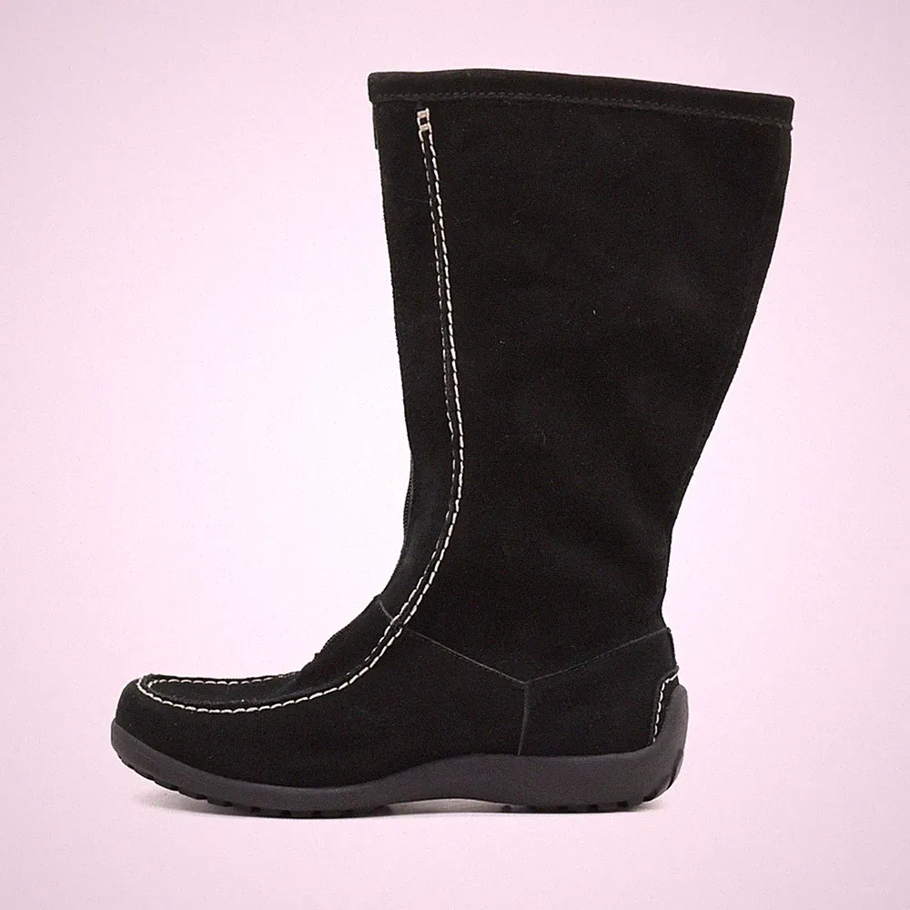 Lands' End Damen 175257 Stiefel Schwarz Wildleder Kontrastnaht Boots EU 38